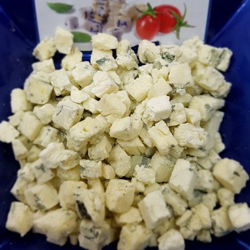 Italian IQF Frozen Crumbled Spicy Blue Cheese in bag of 1 Kg