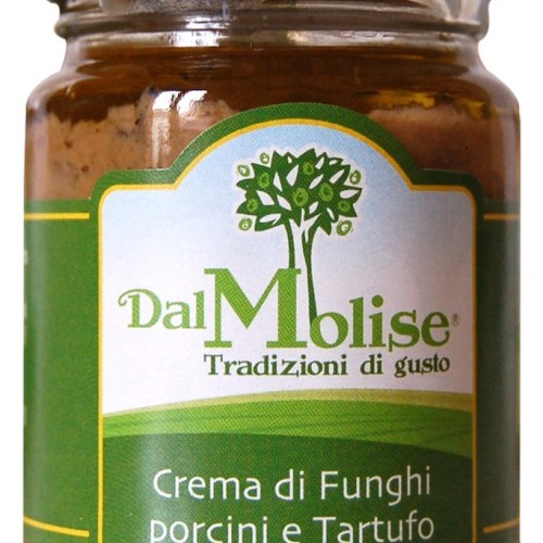 Cream of porcini mushrooms and black truffle in glass jar of 80 gr