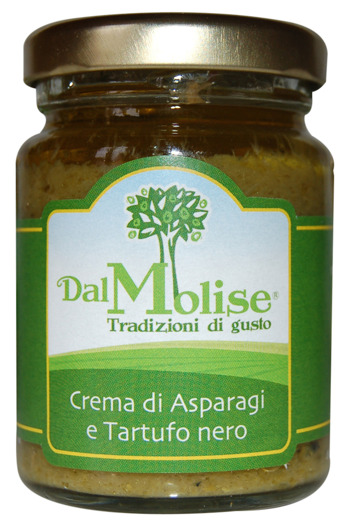 Cream of asparagus and black truffle in glass jar of 80 gr