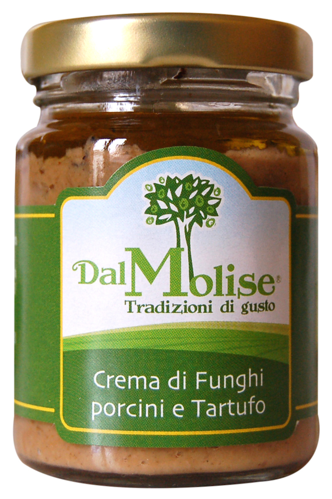 Cream of porcini mushrooms and black truffle in glass jar of 80 gr