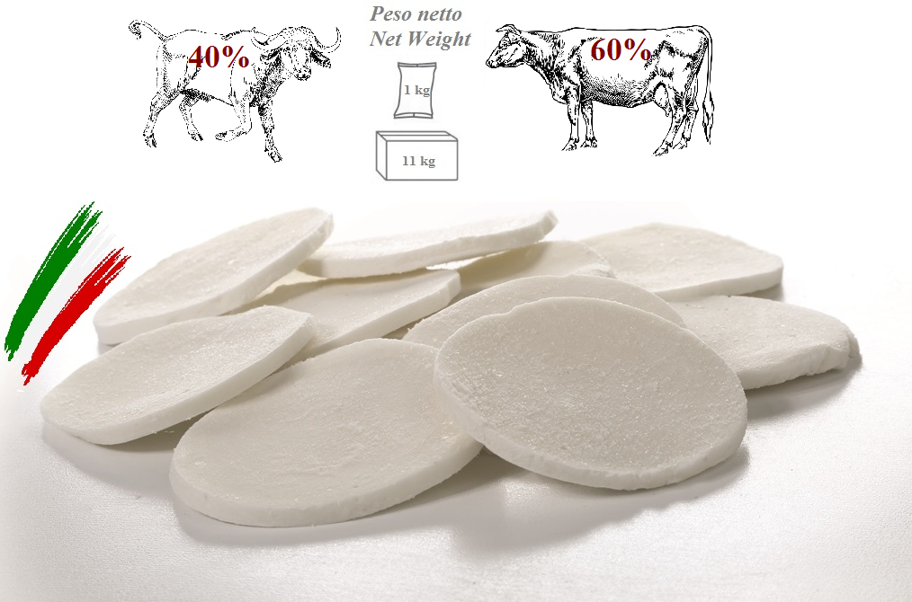 Mozzarella with Mix of 60% cow's milk - 40% buffalo's milk in Slices of  22/35g